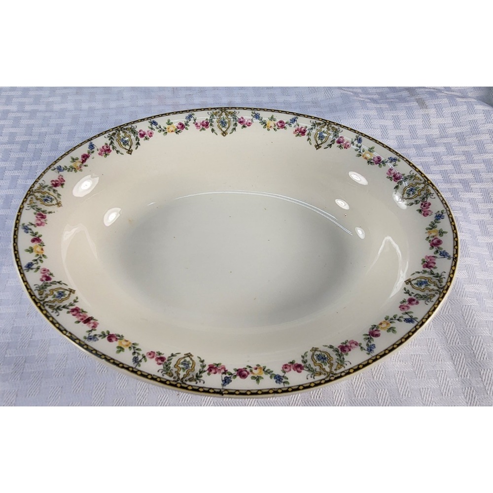 Rare Homer Laughlin Kwaker Floral & Black Check Oval Serving Bowl‎ K4315M L7N5
